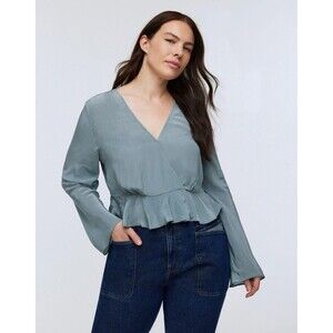 Madewell  Bell-Sleeve Wrap Top Blue-Gray Size 4 New ‎ NP057 Faded river